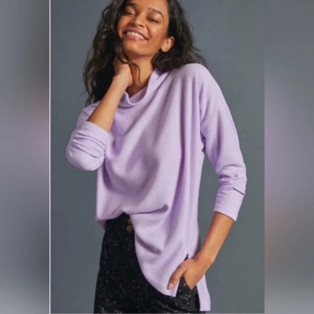 Anthropolgie Theresa Cowl Neck Tunic Sweater Lavender Purple Medium 073 Boho
